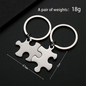 Porte-clés en acier inoxydable vierge pour gravure laser, pendentif puzzle métallique pour couple, décoration suspendue, cadeau de Saint-Valentin - Product Image 3