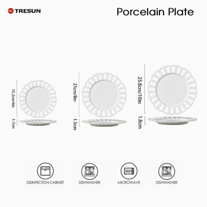 Service de vaisselle élégant en porcelaine blanche ajourée avec dentelle, assiettes en céramique gaufrées pour la maison et les tables de mariage - Product Image 3