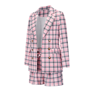 Blazer à carreaux rose chic pour femmes Vestes longues surdimensionnées pour femmes Office Lady Blazer élégant avec poches Vêtements d'extérieur stylés avec short - Product Image 5