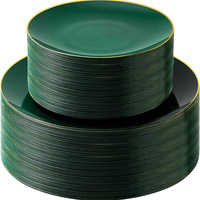 Assiettes en plastique vertes avec bord doré, assiettes jetables fantaisie, ensemble de couverts pour mariage et fête