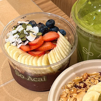 Logo personnalisé imprimé 16 oz couvercle dôme bol d'açai gobelets en plastique jetables bol d'açai bols d'emballage de salade de fruits