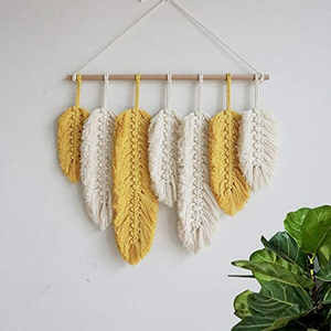 Hot Sale Handmade Wall Hanging Cotton Ornaments Tapestry Yellow Chic Weaving Leaf Tassels Decor for Bedroom Apartment - Product Image 2