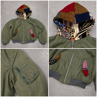 Blouson Bomber Patchwork Homme Qualité Premium Personnalisé Streetwear Oversize Vintage Style Aviateur Rembourré Hiver avec Capuche Tricotée