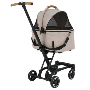 Poussette pour animaux de compagnie 3-<span class=keywords><strong>en</strong></span>-1 réglable, légère, <span class=keywords><strong>en</strong></span> tissu lavable, compacte, pliable, à 4 roues, de luxe, pour chiens et chats, transporteur de voyage, approuvée par les compagnies aériennes - Product Image 5
