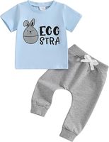 Ensemble de vêtements pour bébé garçon d'été en coton avec logo personnalisé, t-shirt à manches courtes et pantalon pour Pâques