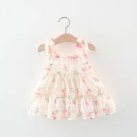1750 nouveau Style coréen été robe à bretelles pour les filles col rond motif fleuri bébé fille fleur princesse jupe