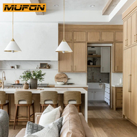 Ensembles complets de cuisines en bois massif, style Shaker fin, avec îlot central en chêne blanc américain, poignées dorées de luxe, sur mesure