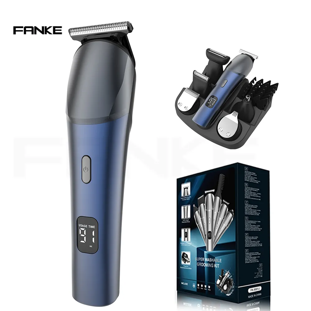 Fanke FK-9001 tóc Clipper Kit 6-in-1 đa chức năng của nam giới chải chuốt Kit có thể sạc lại không dây không thấm nước điện tóc tông đơ