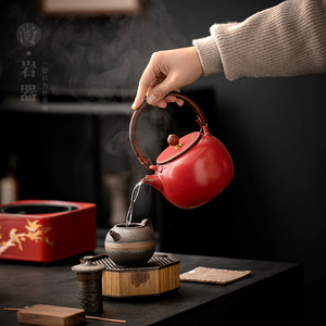 Shangyan Red Ceramic Teapot With Handle And Filter Single Pot Stovetop <b>Tea</b> <b>Maker</b> Heat Resistant For Household Use - Product Image 2