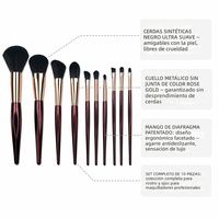 Ensemble de pinceaux de maquillage vegan de haute qualité JLY, 10 pièces, avec poils synthétiques et styles multiples pour le visage, les yeux et les lèvres