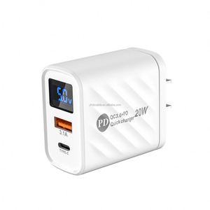 20W Smart Charger USB+<b>Type</b> <b>C</b> 5V/2.4A Travel Charger with Digital Display for EU/US/UK Mobile Phone & Smart Watch - Product Image 5