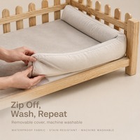 Lit pour chien en contreplaqué de bois massif avec housse amovible, design tendance, résistant aux taches, nid douillet clôturé pour chiens de petite/moyenne taille, usage intérieur