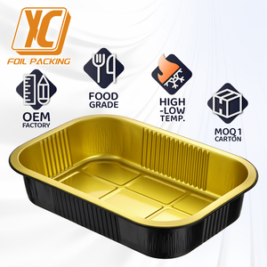 Boîte de livraison alimentaire jetable XC Y54 1000 ml/71 oz, noire et dorée, micro-ondable, qualité alimentaire, boîtes d'emballage alimentaire, boîte à lunch en métal, barquettes en aluminium - Product Image 1