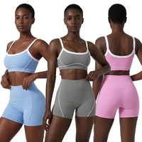 Ensemble de yoga 2 pièces pour femmes, débardeur et short de cyclisme taille haute, avec logo personnalisé, pour entraînement fitness et tenue de sport