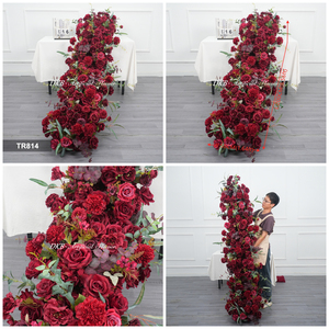 Runner di Fiori Artificiali Rossi per Matrimoni, Celebrazioni, Banchetti, Sale Ricevimenti 200*50cm, Composizioni Floreali 5D per Tavoli - Product Image 3