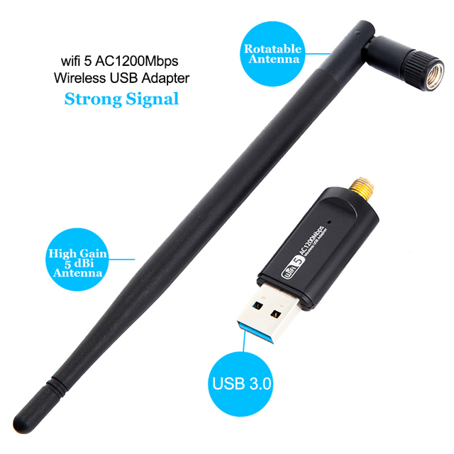 1200Mbps Internal USB 2.0 Wireless WiFi 5 Adapter with 5dBi High Gain Dual Band 5GHz/2.4GHz LAN for Laptop-in Stock