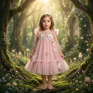 Marchio all'ingrosso su misura di qualità rosa Tulle fiori Appliqued ali di farfalla indietro per <span class=keywords><strong>bambini</strong></span> dolci abiti da bambina - Product Image 1