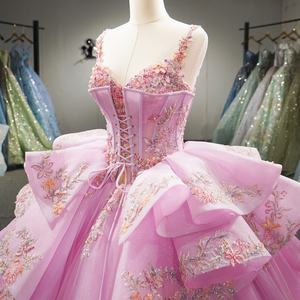 Vestidos de quinceañera rosa Dy6951, vestido de gala sin tirantes con cuentas pesadas, vestido de fiesta con flores 3D brillantes para Sweet 16 Jancember - Product Image 6