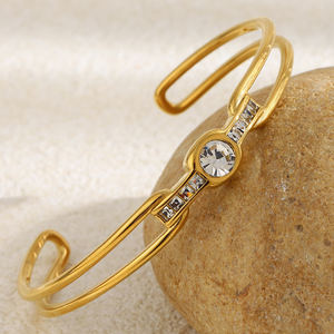 Bracelet double rangs en zirconium rond Dreamshow, plaqué or, breloque tendance, idéal pour <span class=keywords><strong>la</strong></span> <span class=keywords><strong>plage</strong></span> et l'été, en acier inoxydable de grande taille - Product Image 1