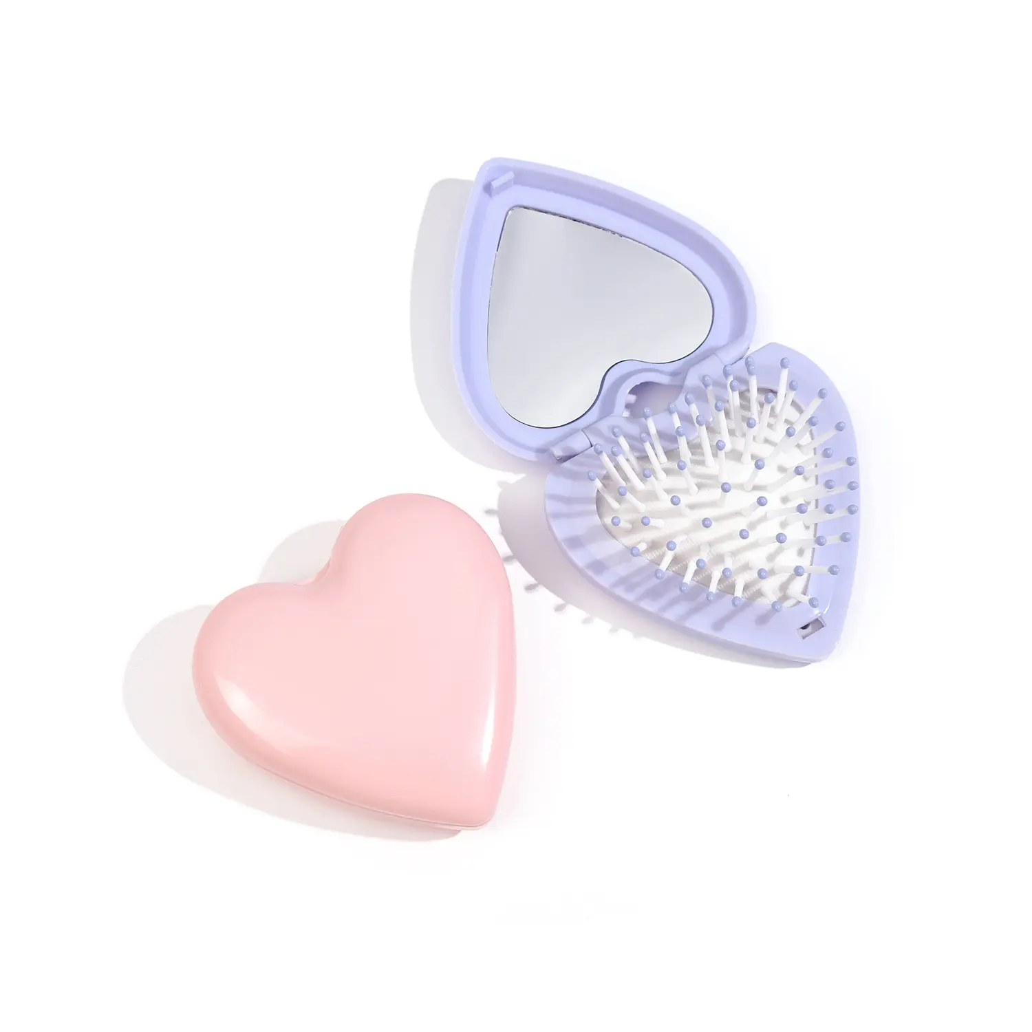 New Heart Shape Detangling Hair Combs Mini Folding Pocket Pop-Up Hair Brush Personalized Pocket Hair Comb With Mirror