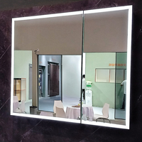Kabinet cermin kamar mandi cermin LED sensor gerak cerdas aluminium kamar mandi keluarga Modern untuk kamar mandi