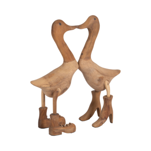 Coppia di Statuette di Anatre in Legno con Stivali e Tacchi per Decorazione Domestica, Esposizione su Scaffale, Scultura Decorativa Animale - Product Image 2