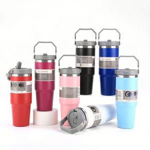 Tazas de Doble Pared de Alta Calidad, 20oz 30oz, Taza de Café Portátil de Acero Inoxidable para Auto con Tapa, Vaso con Asa y Pajita - Product Image 2