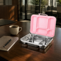 S005 Boîte à lunch mignonne à 5 compartiments en acier inoxydable 304 sans BPA, étanche, compatible micro-ondes, avec joint en silicone, chauffable, fabrication OEM