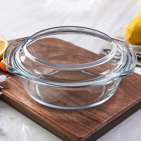 Grand bol en verre transparent de 22.5cm et 2000ml de largeur utilisable au micro-ondes avec couvercle en verre