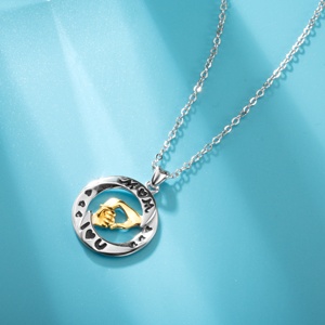 Plata de Ley 925 del Día de la madre hijo hija mano colgante collar - Product Image 3