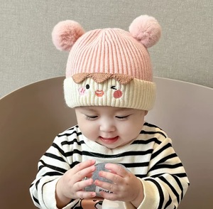 Chapéu do bebê de alta qualidade personalizável bonito Fur Ball Pullover CapAcrylic engrossado protetores de orelha na moda para o gorro listrado - Product Image 6