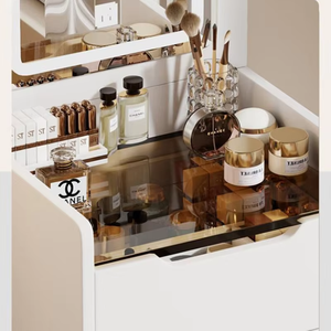 Runwoodnew Coiffeuse moderne à rabat avec tiroirs, petite table de maquillage en bois pour fille avec LED, design moderne, <span class=keywords><strong>prix</strong></span> abordable - Product Image 3