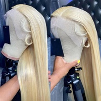 Perruque à dentelle frontale 360 transparente HD, cheveux humains 100%, raides, blond cendré 613 ombré, racines brun foncé pré-épilées