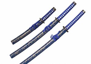 98cm/77cm/42cm 3ピースセットカタナ装飾ブルーブラシ玩具剣コレクションギフト用 - Product Image 2