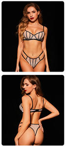 <span class=keywords><strong>DeepLove</strong></span> Ensemble de lingerie de nuit de luxe français, design brillant, dentelle perspective, maille, spandex/coton, bordure en dentelle, soutien-gorge et string - Product Image 4