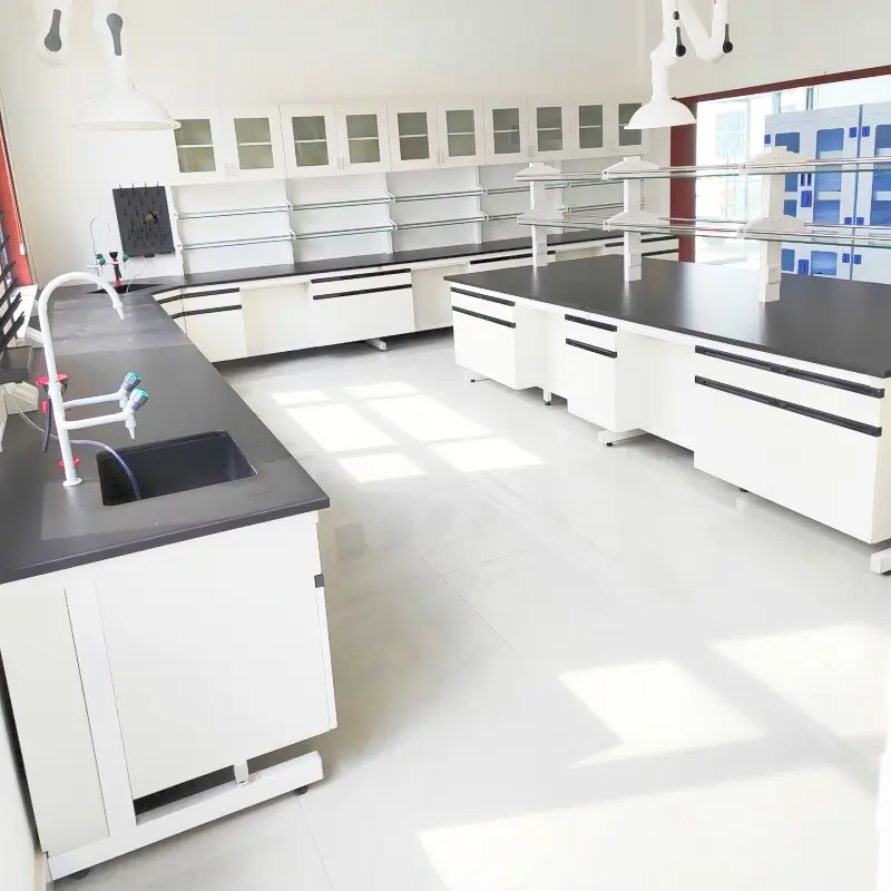Banco lateral com base e gaveta, móveis de laboratório de alta qualidade, mesa de laboratório com estrutura C