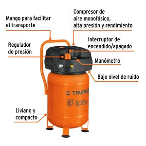 Compressore senza olio BOX 1, 30L, 3HP, verticale, 127V, TRUPER - Product Image 2