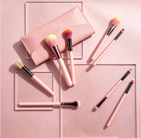 Kit de 10 pinceaux de maquillage professionnels avec sac, poils en nylon, manche en bois, pour poudre, blush, contour, fond de teint et estompage des yeux