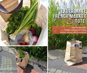 Sacs de courses réutilisables en jute écologiques, style marché français, avec poignées en similicuir et poche intérieure en plastique - Product Image 2