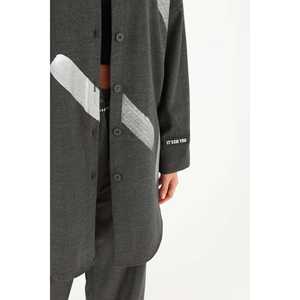 It'Ssh You Women's Contrast Color Twill Shirt Button <b>Down</b> Casual Everyday Anthracite - Product Image 1