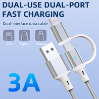 Offre Spéciale 1.2M 2 en 1 données de tresse en nylon chargeant plusieurs câbles de charge USB pour téléphone/type-c