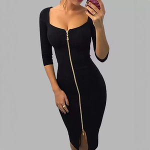 <span class=keywords><strong>Robe</strong></span> crayon sexy de style anglais, nouvelle mode automne-hiver, couleur unie, col carré, fermeture éclair sur le devant, <span class=keywords><strong>taille</strong></span> élastique, coupe ajustée - Product Image 3