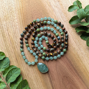 Collier Mala en Aventurine Verte, Turquoise, Œil de Tigre, 108 Perles Nouées à la Main, Collier de Méditation, Cristaux de Guérison, Cadeau de Yoga - Product Image 4