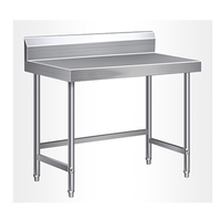 Meja Kerja Komersial Stainless Steel SS304/SS201 Satu Tingkat dengan Backsplash, Kaki Penyangga yang Dapat Dirakit, Meja Persiapan Dapur