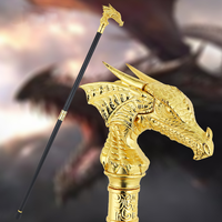 Großhandel Glänzender Goldener Flügel-Drachenkopf-Gehstock, Fantasy-Dekorativer Spazierstock für Cosplay Halloween Feiertagsgeschenke