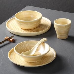 Xiangyuanmei Restaurant Creative Wood Grain Set Hot Pot Restaurant Bowl, <b>Plate</b>, Cup and Tableware Four-Piece Set <b>Melamine</b> - Product Image 1