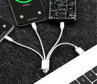 Câble de charge pour téléphone portable avec logo personnalisé, gravure imprimée, durable, 3 en 1, porte-clés, chargeur USB pour la promotion