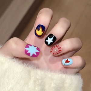 Darryson personnalisé résine couverture complète Nail Art peint à la main dessin animé <span class=keywords><strong>flamme</strong></span> étoiles doux Ins Style personnalisé amovible artificiel - Product Image 3