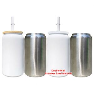 Stainless Steel 16oz Soda Can <b>Cup</b> White Sublimation <b>Metal</b> Beer Can Tumbler USA Warehouse 16oz Stainless Steel Tumbler - Product Image 5