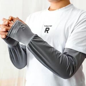 Manches de protection solaire en soie glacée pour hommes, gris foncé, protection UV pour le cyclisme, la course à pied et la conduite - Product Image 2